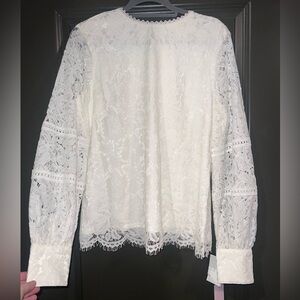 NWT Rachel Parcell Lace Zip Up Blouse Size Large